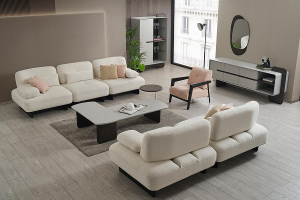 Salon Rembourrage Blanc Ensemble 2x Canapés Tables basses Table d'appoint