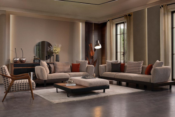 Canapé en beige foncé, ensemble de 4 places à 2 places, luxueux fauteuil de salon