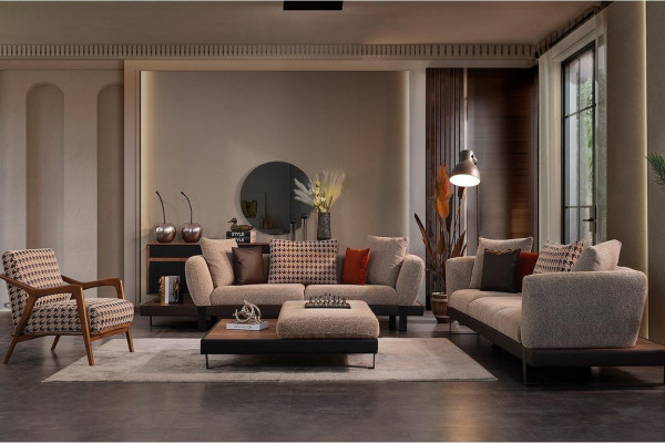 Canapé en beige foncé, ensemble de 4 places à 2 places, luxueux fauteuil de salon