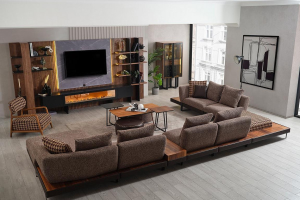 Luxueux ensemble mural marron-noir, design TV, étagères robustes, neuf.