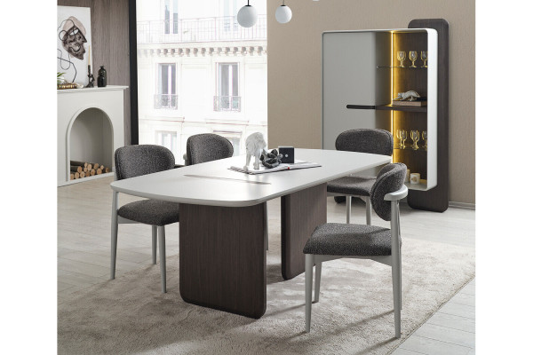 Suite de salle à manger grise-blanc Table à manger luxueuse 4x Chaises Vitrine 6 pièces