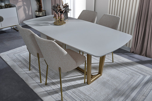 Ensemble de salle à manger en bois blanc Table à manger de designer 4 chaises rembourrées 7 pièces
