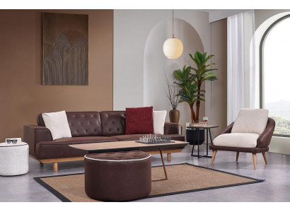 Ensemble canapé marron et blanc Salon fauteuil de luxe trois places 2 pièces