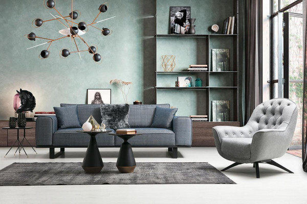 Mobilier de salon luxueux du designer, fauteuil Chesterfield trois places
