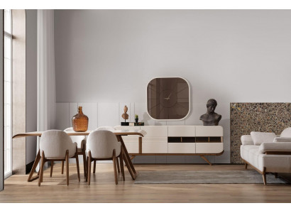 Ensemble de salle à manger blanc-marron Table à manger moderne 6 chaises rembourrées 9 pièces