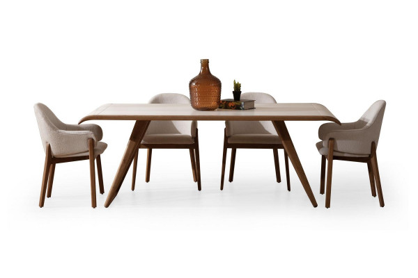 Ensemble de salle à manger blanc-marron Table à manger moderne 6 chaises rembourrées 9 pièces
