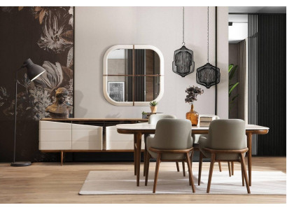 Mobilier de salle à manger brun et blanc, ensemble de salle à manger de designer de luxe 9 pièces.