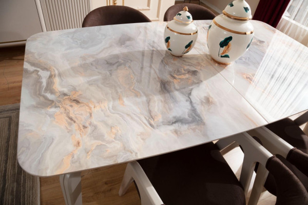 Meubles en bois Set de salle à manger Designer Beige Table à manger 4 chaises Bahut