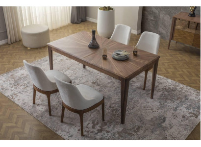 Ensemble de salle à manger Table à manger marron Luxueux blanc 6x chaises rembourrées 7 pièces