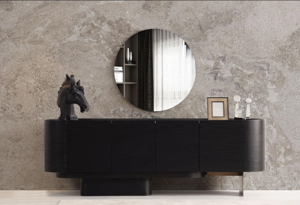 Salle à manger noire Mobilier élégant Buffet avec miroir Commode en bois
