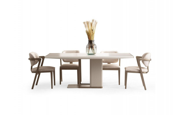 Blanc - Beige Salle à manger Mobilier Table à manger rectangulaire avec 6 chaises 7 pièces