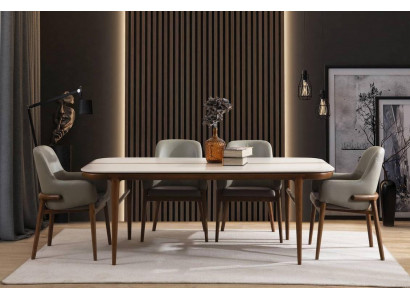 Salle à manger Mobilier table en bois chaises rembourrées design pieds en bois ensemble de luxe 7 pièces