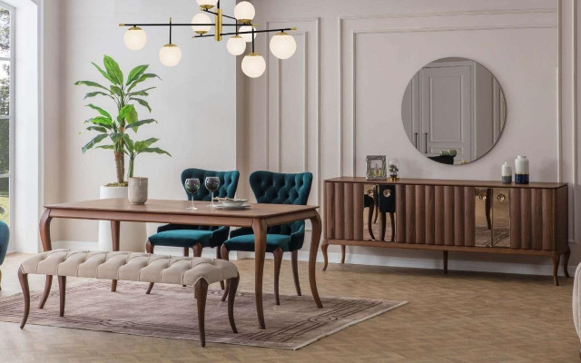 Mobilier de salle à manger marron et blanc Chesterfield Tabouret de designer Table à manger de luxe