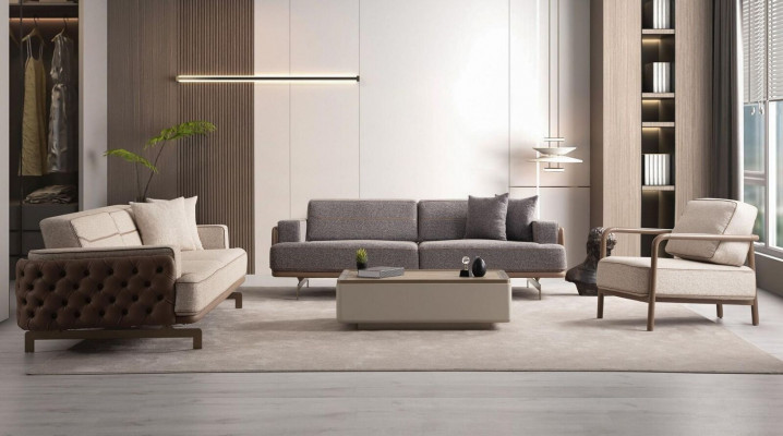 Ensemble de canapé lumineux moderne 3+3+1 Ensemble de salon Designer 3 places