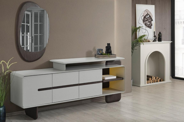 Buffet latéral blanc Luxueux buffet design avec miroir Elégant ensemble de 2 pièces