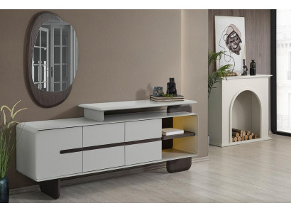 Buffet latéral blanc Luxueux buffet design avec miroir Elégant ensemble de 2 pièces