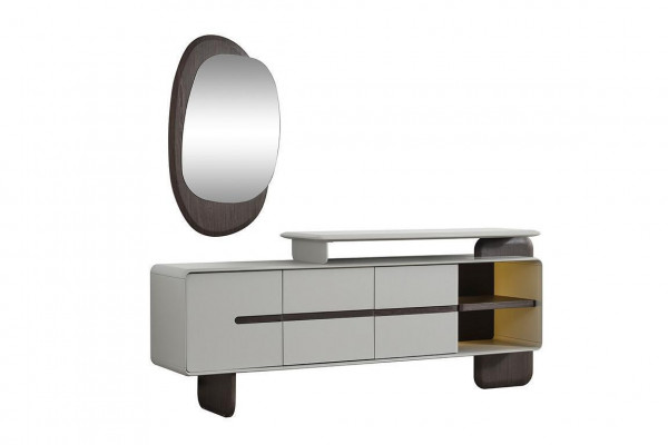 Buffet latéral blanc Luxueux buffet design avec miroir Elégant ensemble de 2 pièces