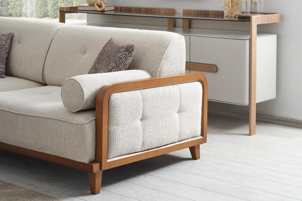 Sofa design de salon 3 places de luxe Tissu d'ameublement Cadre en bois nouveau