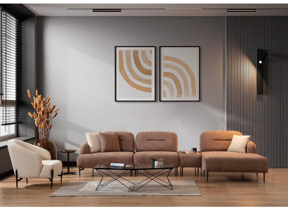 Salon ensemble de sièges Marron-beige Canapé d'angle Paysage de vie Armchair 2 pièces