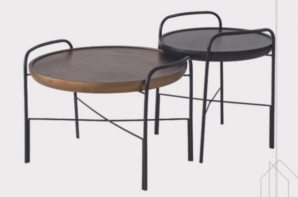 Table basse ronde pour salon de luxe 2x tables en bois ensemble de meubles design 2 pièces