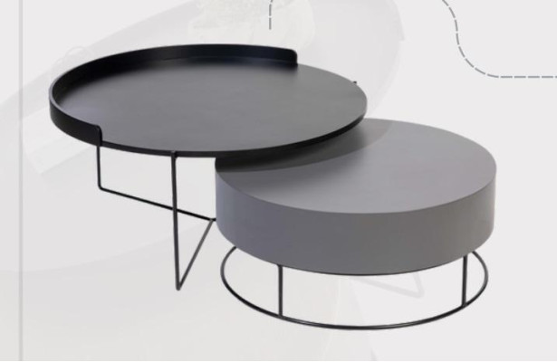 Ensemble rond 2x Table basse Gris Table basse Table d'appoint Tables de salon