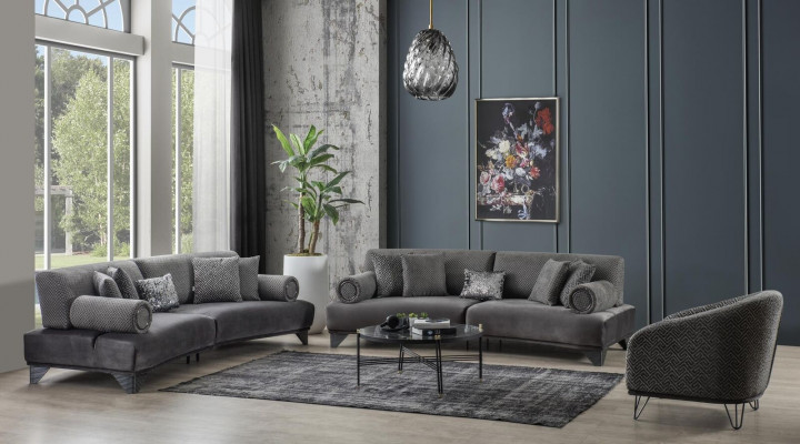 Ensemble de canapés de luxe Suite Canapés Fauteuil Canapé Trois places 3+3+1 places Tissu neuf