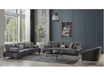 Ensemble de canapés de luxe Suite Canapés Fauteuil Canapé Trois places 3+3+1 places Tissu neuf