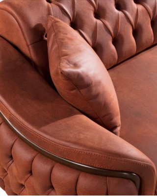 Orange Chesterfield Couch Trois Canapé Place Velours Bois Coussin d'assise