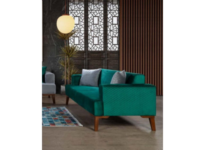Canapé trois places élégant en velours Turquoise pour le salon