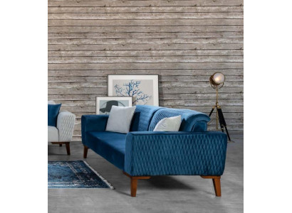Canapé Bleu Trois Places Canapé Élégant Mobilier de Salon Velours