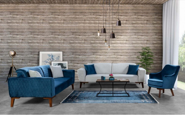 Canapé Bleu Trois Places Canapé Élégant Mobilier de Salon Velours