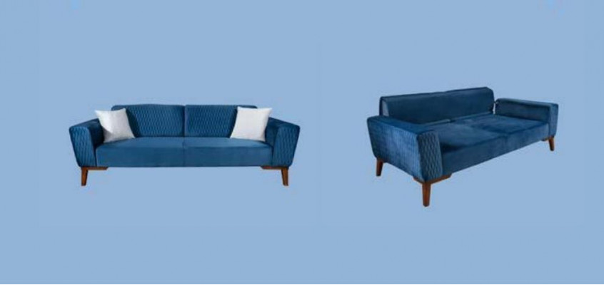 Canapé Bleu Trois Places Canapé Élégant Mobilier de Salon Velours