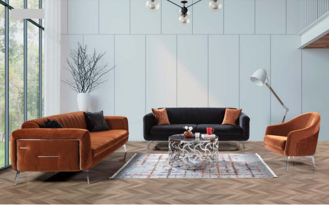 Canapé design orange en velours trois places en tissu de luxe