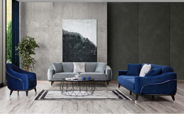 Canapé Design Bleu Trois Places Canapé Luxe Velours Meubles Tissu Textile