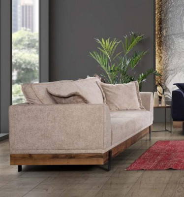 Sofa de salon 3 places en textile beige Canapé en cuir Meubles rembourrés