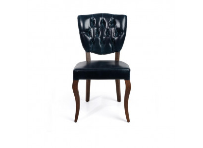 Chaise unique en cuir de designer Chesterfield bleu foncé de luxe pour salle à manger