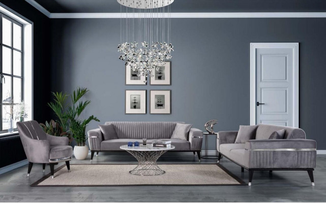 Fauteuil Sofa 1 place Salon Tissu Gris Meubles Textiles
