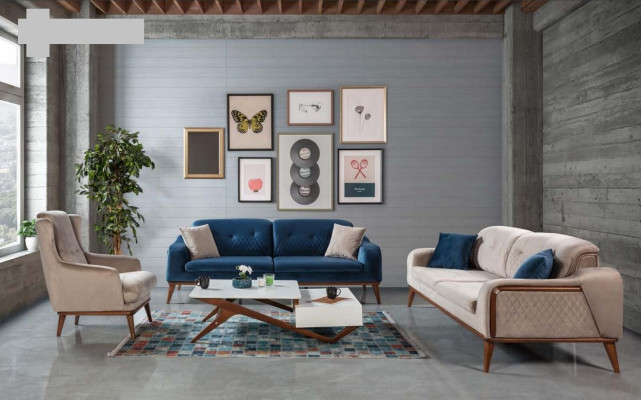 Fauteuil design beige une place en tissu pour salon style bois mobilier