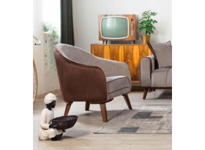 Fauteuil une place en textile pour salon, design lounge, couleur gris.