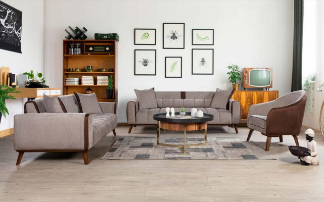 Fauteuil une place en textile pour salon, design lounge, couleur gris.