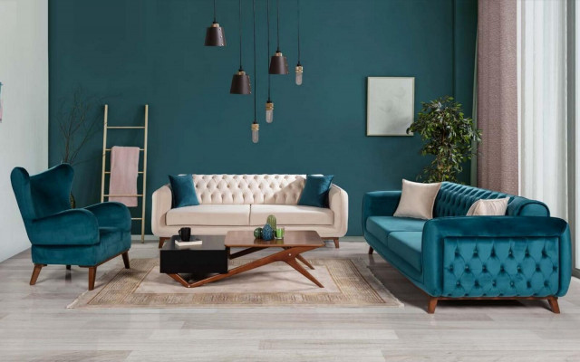 Fauteuil 1 place Design Salon Rembourrage en bois Moderne Turquoise