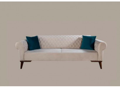 Canapé trois places beige, canapé élégant, mobilier de salon, velours