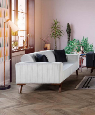 Canapé moderne trois places en tissu velours blanc