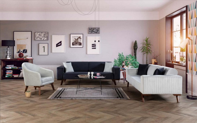 Canapé moderne trois places en tissu velours blanc