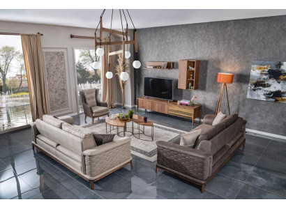 Ensemble de canapés de luxe Suite 3+3+1 places Canapé en tissu Fauteuil Canapés modernes marron