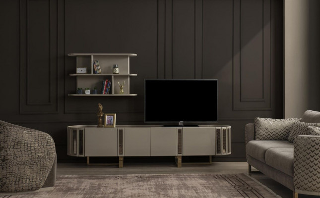 Unité murale Cabinet TV Lowboard Étagères Ensemble de support TV Buffet Commode Salon