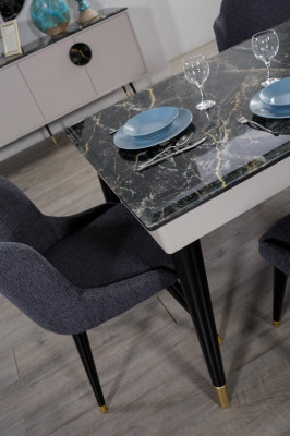 Luxe Table de salle à manger Design 4x Chaises Ensemble de salle à manger Fauteuils Suite Mobilier