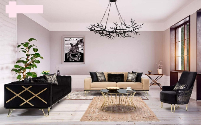 Canapé de luxe 3 places Trois places Textile Meubles Velours noir