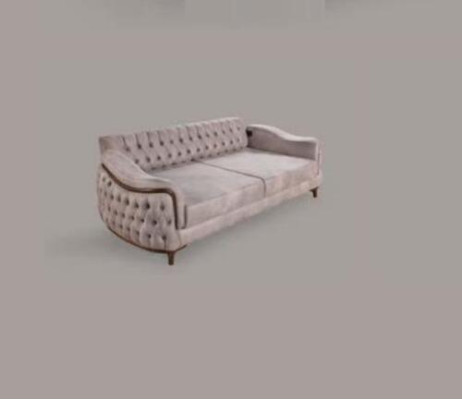 Canapé Chesterfield beige Trois places, coussin de siège, meuble de canapé en velours bois