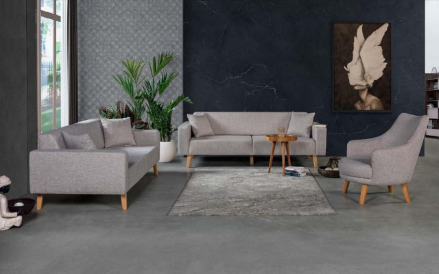 Canapé Canapé Rembourrage Siège 3+3+1 Siège Suite Design Bois Canapés Coussins de siège Beige